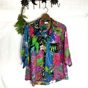 Lulasoul Tropical Parrot Chameleon Rainbow Color Button Down Shirt